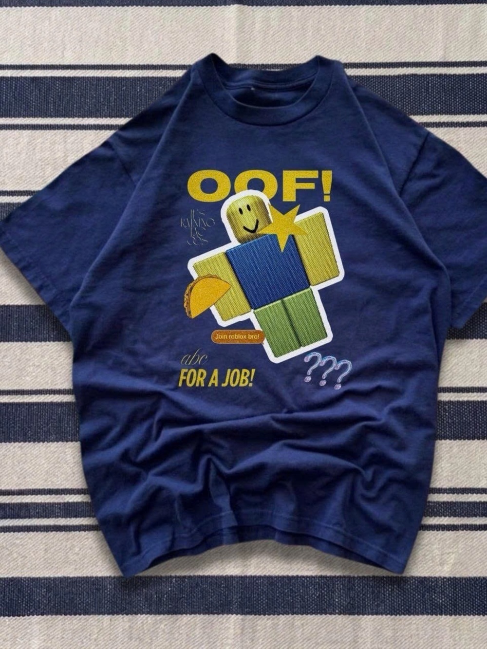 Navy Graphic Short-Sleeve Tee with Yellow 'OOF!' Print